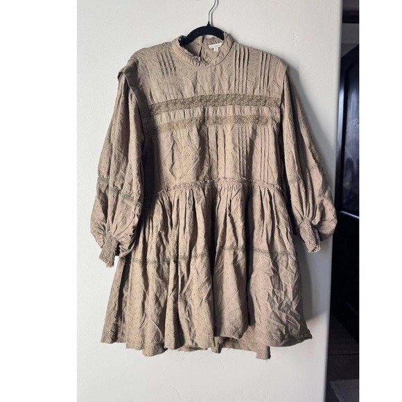 Pilcro Anthropologie Long Sleeve Mock Kneck Swing Dress Boho Cotton Mini S - Picture 2 of 8